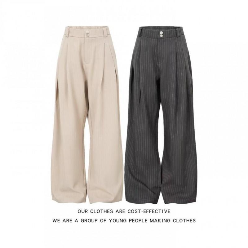 Mens American Vintage Striped Wide Leg Trousers Casual Straight Loose Fit Pants