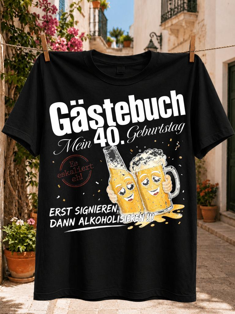 Gastebuch Mein 40 GeburtstagGerUnisex Birthday Guestbook Joke Cartoon Beer Bottle and Beer Glass Unisex All TShirt