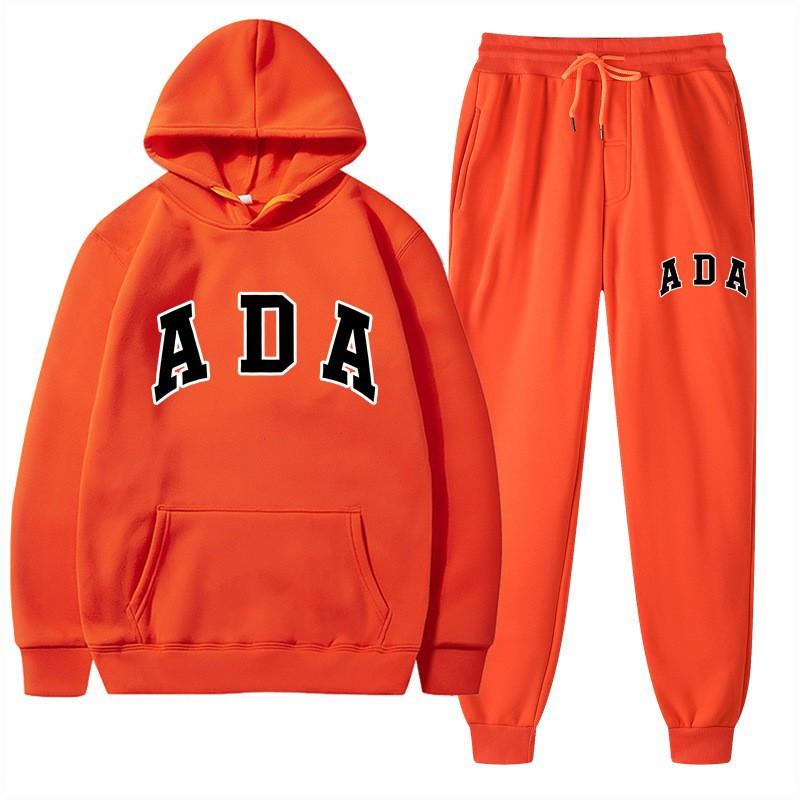 European and American Hot Casual Versatile Letters Loose Hooded ADA Sweater Velvet Men's and Women's 2-piece Set