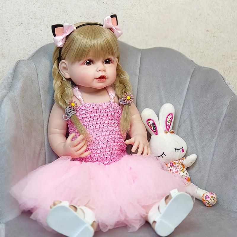 Bambole Reborn Bambola in Vinile in Silicone a Corpo Intero 55cm Rosa Bellezza Ragazza Realistica Bewborn Baby Principessa Bebe Bambole Reborn Doll Giocattoli