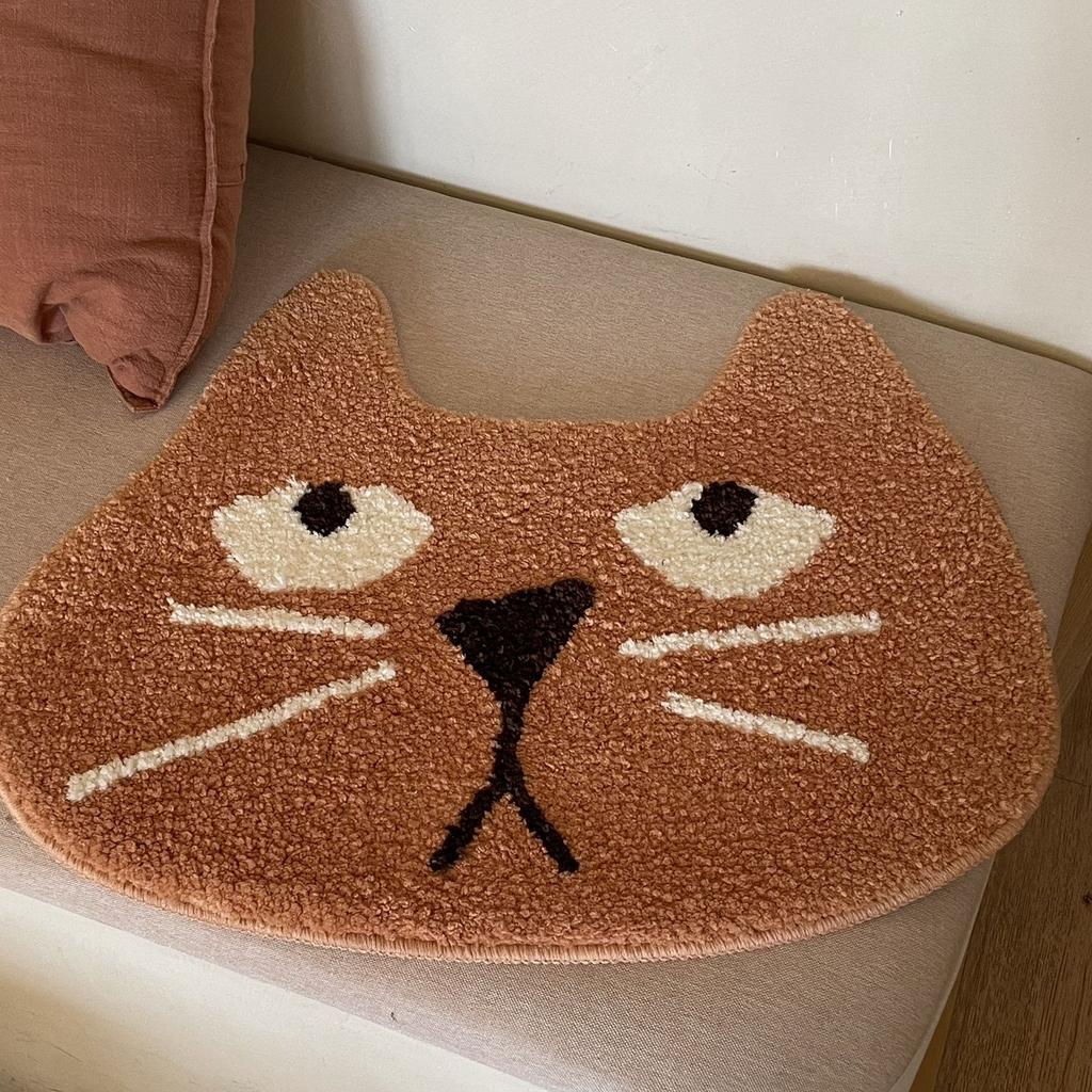 Cute Cat Head Shape Fluffy Door Mat Soft Bathroom Absorb Water Floor Rug Home Entryway Decor Mat Non-Slip Pet Mat Accessory gift