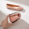 Fashion 41-43 Big Size Bowtie flat shoes woman round toe crystal glitter slip on loafers soft bottom bow ballet flats ladies OL shoes