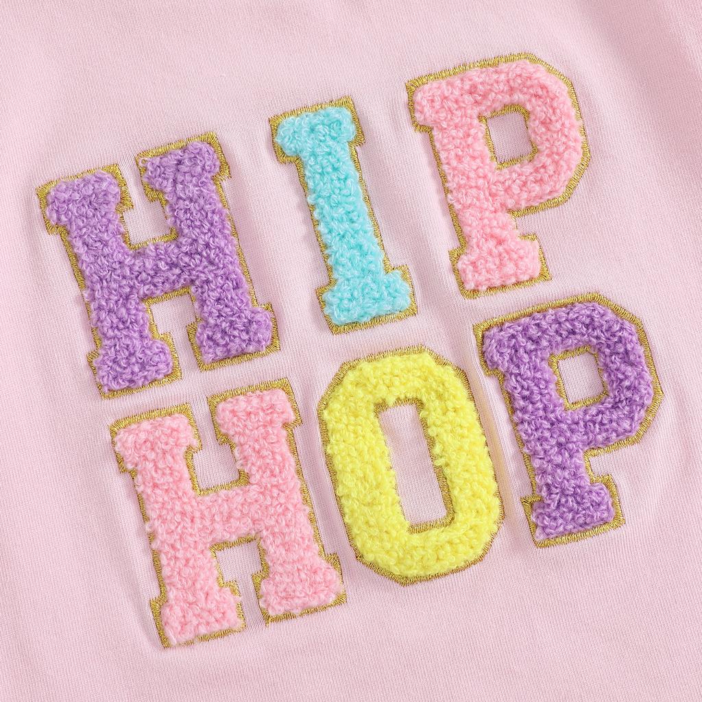 Kleinkind Mädchen Sommer Outfit Buchstabenstickerei Kurzarm T-Shirt mit buntem gestuftem Tüllrock 2-teiliges Set