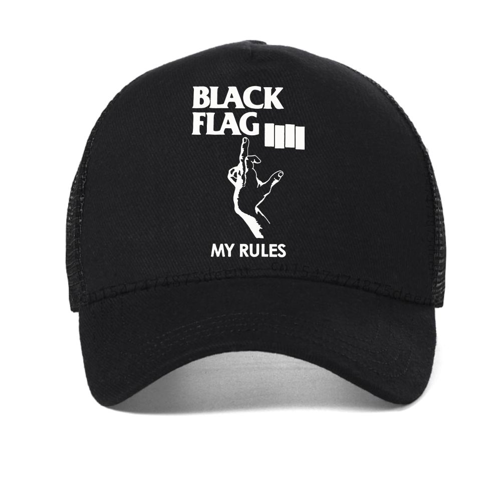 Black Flag Summer Baseball Cap Punk Rock Band Caps Unisex Womens Fashion Causal Snapback Hat Adjustable Mesh Trucker Hats