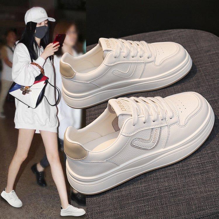 Little White Shoes Women's 2025 Spring and Autumn New Popular Versatile Leather Lightweight Non-slip Flat Bottom Sports Student Board Shoes Women