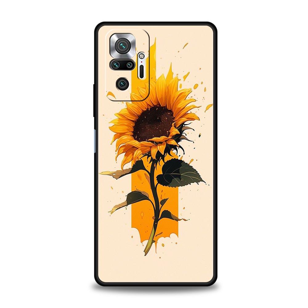 Sunflower Phone Case For Xiaomi Redmi Note 14 13 5G 10 11 12 Pro Plus 4G 14C 13C 12C 10C Black Cover