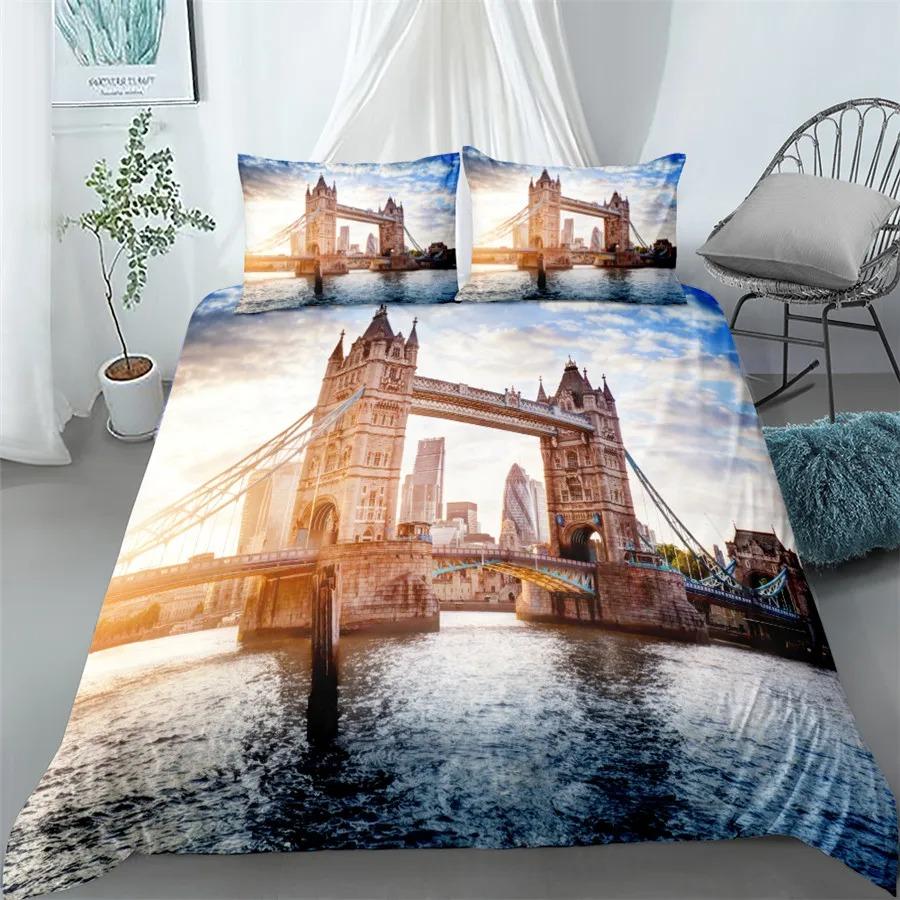 3D Statue of Liberty Bedding Set World Famous Building Duvet Cover King Queen Size London Bridge Polyester Quilt Cover