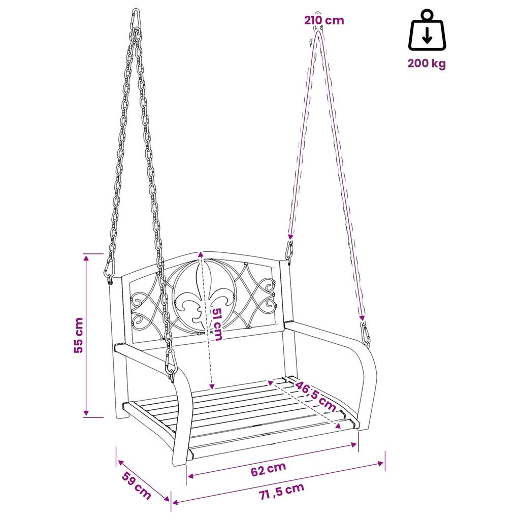 Swing Bench Steel 71.5 x 59 x 55 cm Antique White