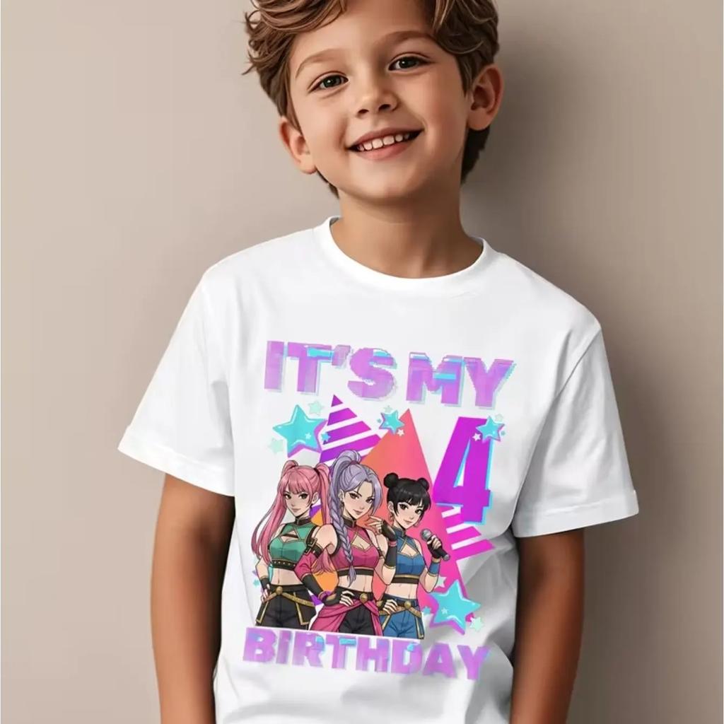 Children's 4th Birthday T-shirts Print Cotton Tops Are Perfect for Birthday Parties