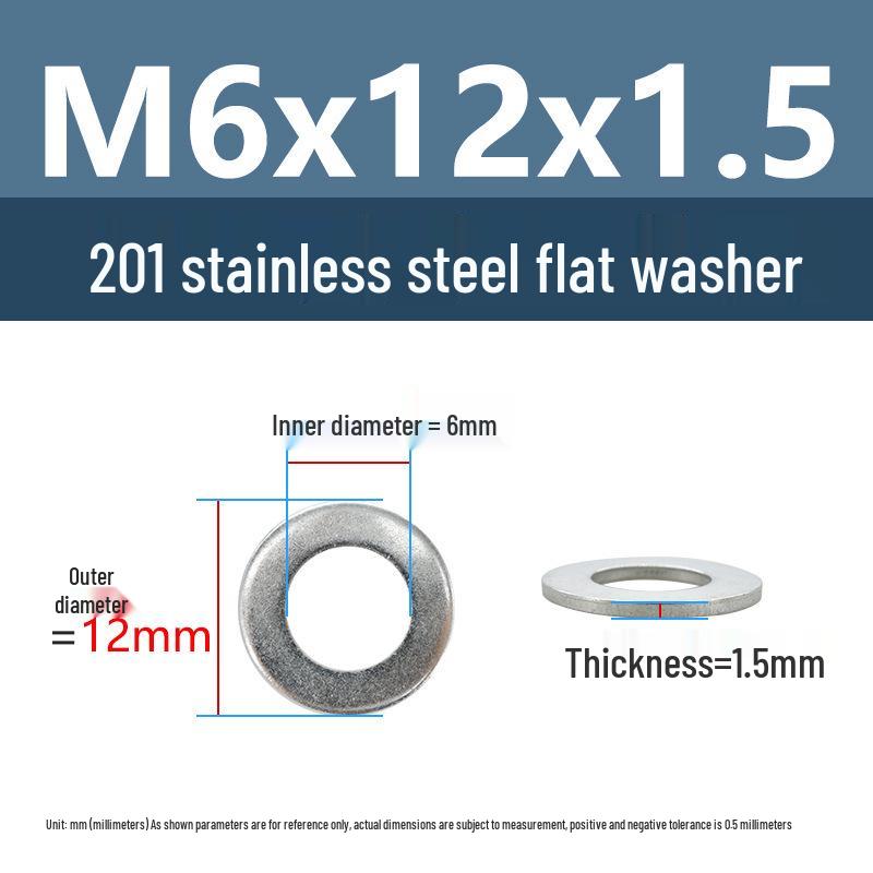 Yigu Yigu 201 Stainless Steel Flat Washer, Enlarged and Thickened Round Metal Screw Washer