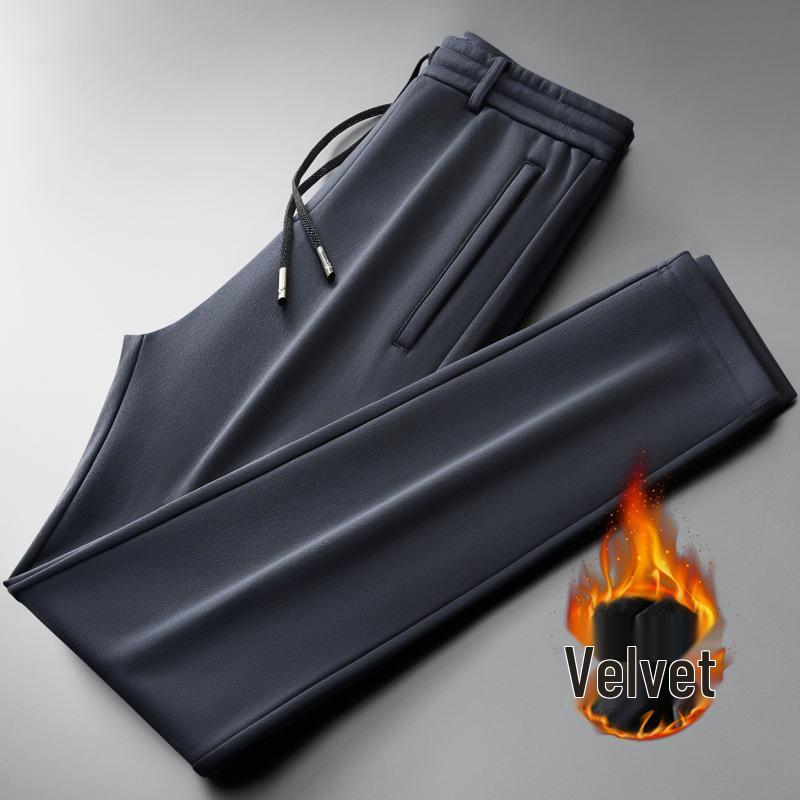 Men's Autumn Fleece-Lined Straight-Leg Elastic Sweatpants - Plus Size Casual Sports Pants