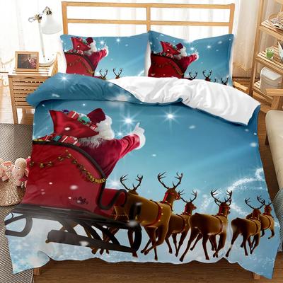 Super Soft Comfortable 3d Bedding Set Happy Christmas Reactive Print Snowflake Deer Duvet Set King Size Merry Christmas Bed Set