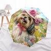 Muster mit Shih Tzu und Blumen, automatisch faltbarer Regenschirm, tragbares und faltbares Design, 8 Schirmstäbe, ein Weihnachts- oder Geburtstagsgeschenk.