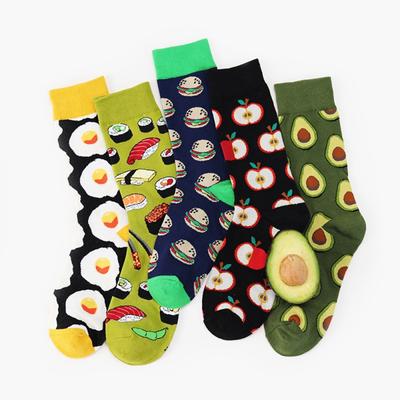 Unisex Fashion High Hosiery Socks Women Men Fruit Sock Avocado Hamburger Cherry Art Cotton Socks