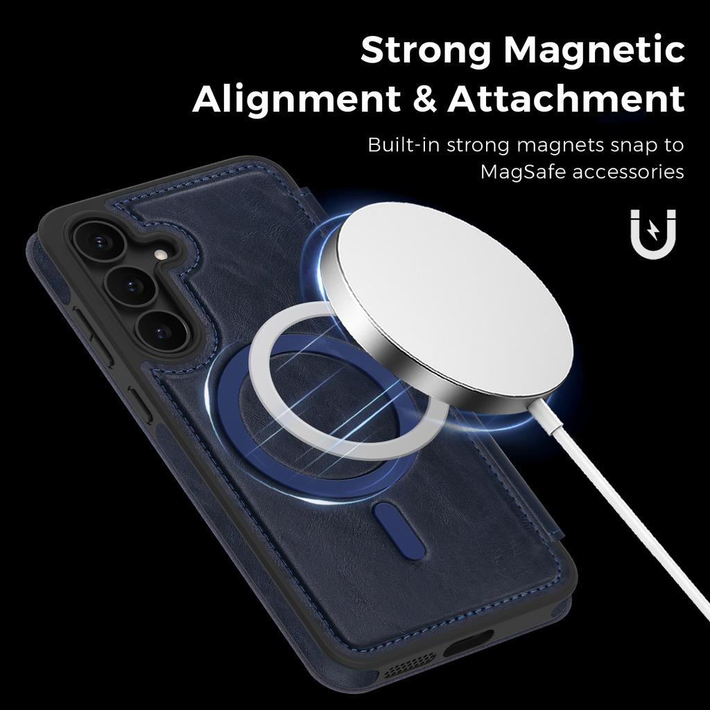 For Samsung Galaxy S25 FE Magnetic Case RFID Blocking Card Holder Leather Phone Cover