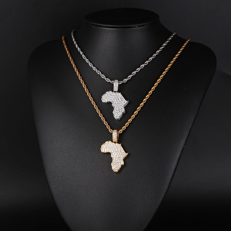 Exquisite Custom African Map Pendant-Men's Christian Hip Hop 18K Gold-plated Copper Zircon Pendant