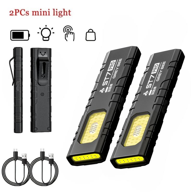 LED COB Flashlight 600LM Type-C Rechargeable Mini Portable Torch Pocket Work Light Magnetic Waterproof Lantern for Outdoor Camping Emergency
