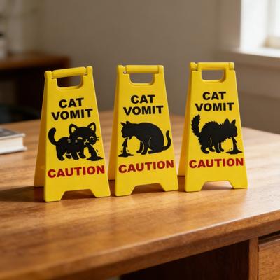 Cat Vomit Caution Sign Humorous Cat Puke Warning Sign Novelty Gag Gifts for Pet Lovers Home Desk Decor