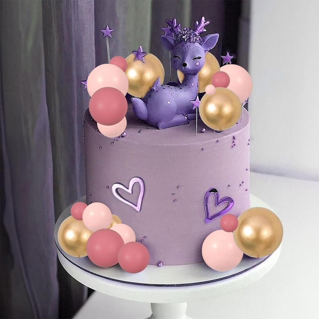 34pcs Pink Gold Ball Cupcake Toppers DIY Foam Ball Cake Decoration for Wedding Anniversary Birthday Party Supplies Decorations