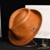 Men's Cowhide Fedora Hat - Autumn/Winter Retro Leather Gentleman's Jazz Cap for Middle-Aged & Elderly