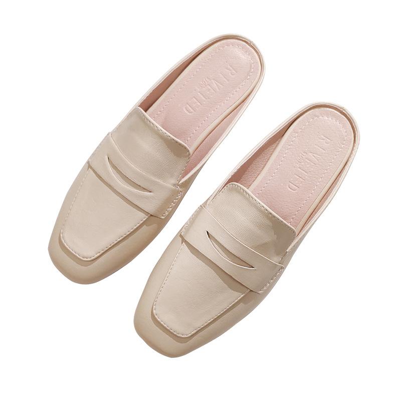 Fashion Black leather slippers, closed-toe mules, size 31-44, flat sole, fashionable design, new style for spring and autumn 2025