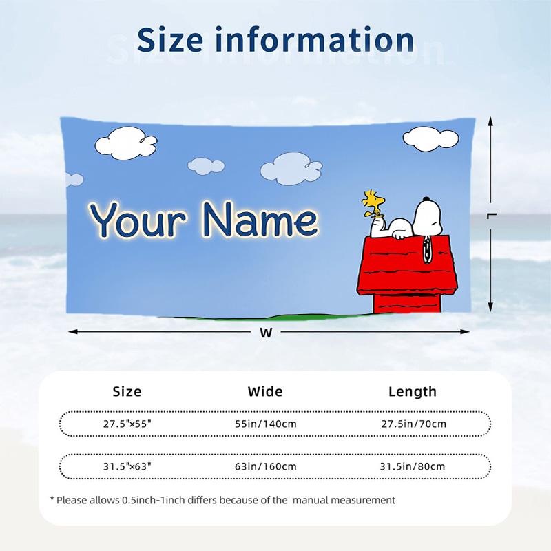 Custom Text Beach Towel, Soft Absorbent Swimming Multi-use TowelSnoopy Peanuts