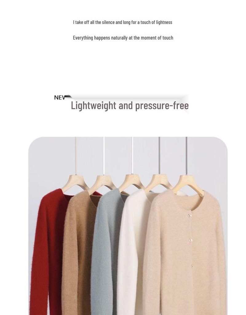Women's 100% Pure Cashmere Round Neck Cardigan - 2024 Spring/Autumn Loose Knit Long Sleeve Thin Outerwear High-end