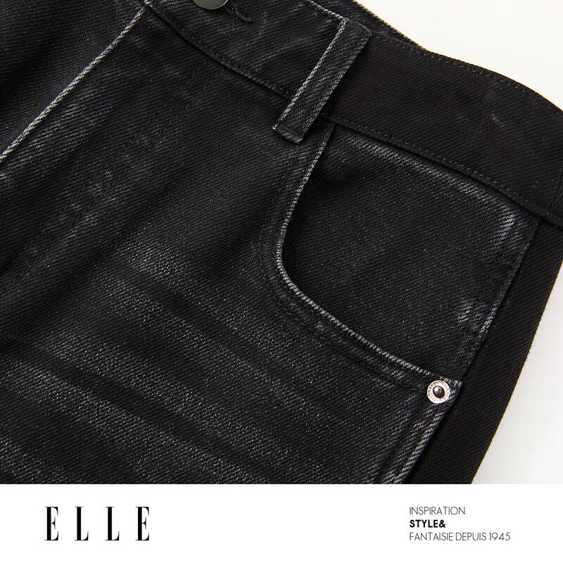 ELLE Women's French Style Black Wide-Leg Jeans