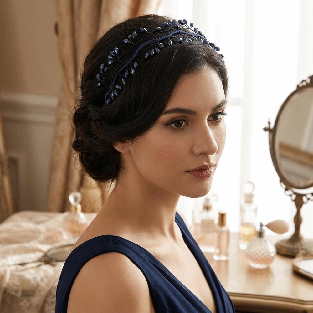 Woven Wire Hair Hoop Elegant Headpiece Super Temperament Crystal Leaf Branch Headband Formal Prom