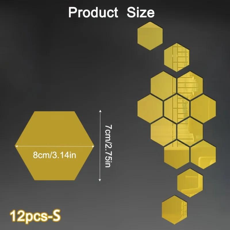 

12Pcs Hexagon Acrylic Mirror 3D Wall Sticker Mirror Home Decoration DIY Removable Mirror for Living-Room Art Ornaments S-12pcs золотий