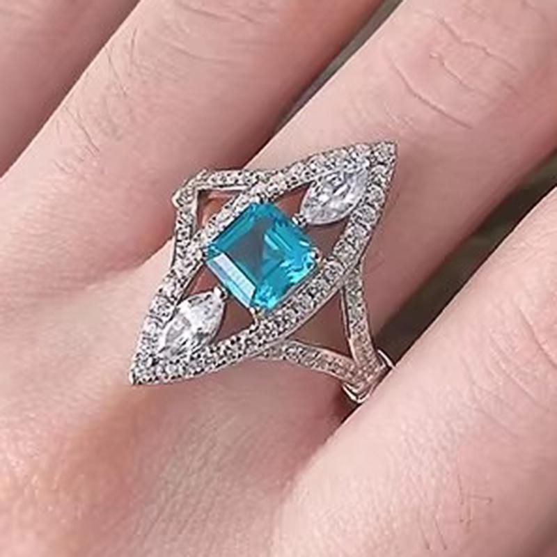 Huitan Hyperbole Marquise Shaped Rings for Women Aesthetic Sky Blue Cubic Zirconia Cocktail Party Female Rings Wedding Zircon 6