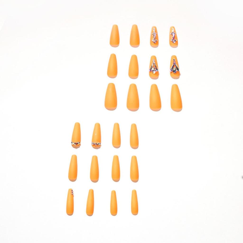 Full Diamond Series Orange Rhinestone Press-On Nails - Elegant Wearable Nail Stickers