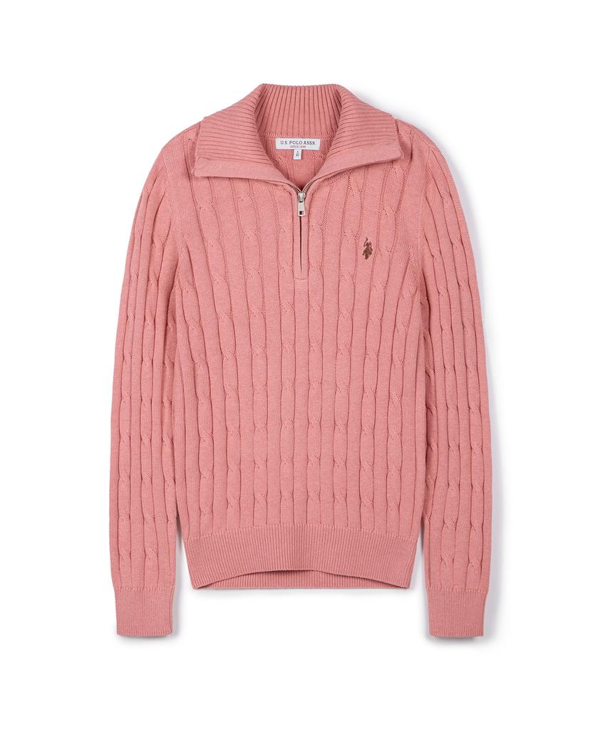 USPOLOASSN Cable Half-Zip Knit_Melange Pink
