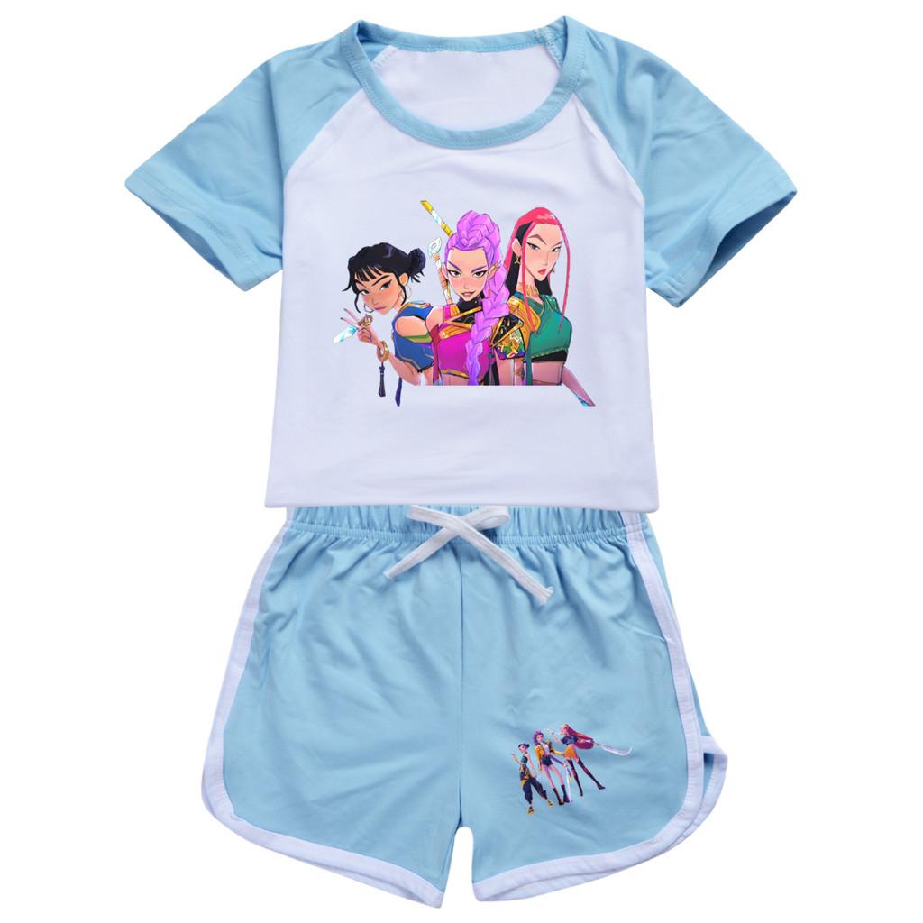 5037 Kids Girls POP Rumi Zoey Mira Print T-shirt Shorts Sport Tracksuit Clothes Set