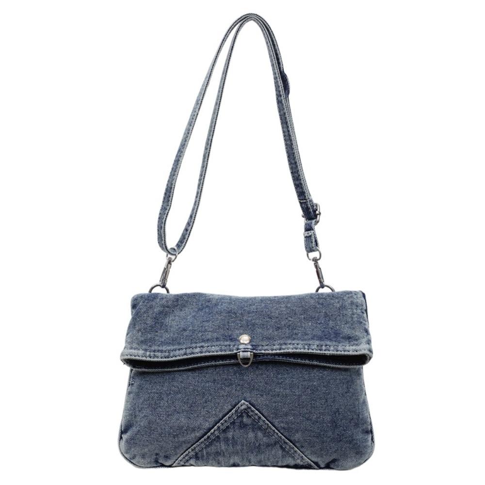 

Street Style Washed Denim Canvas Bag Y2K Solid Crossbody Bag Retro Vintage Handbag Outdoor синий