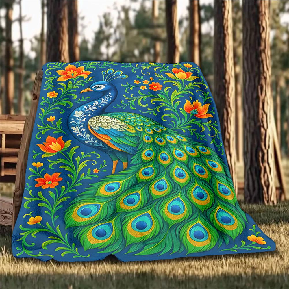 Peacock Feather Outdoor Blanket, Soft And Comfortable Blanket, Casual Warm Outdoor Blanket, Camping Travel Blanket, Good Birthday Gift 1164