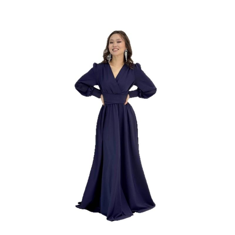 Elegant V-Neck Long Sleeve Satin Midi Dress Women Formal Evening Gown French Chic Style