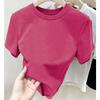 American Summer T-shirt Women's Shoulder Short Sleeves Summer Thin Round Neck Short Cotton Slim Fit Sweet and Spicy Tight Top