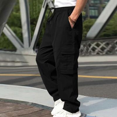 Men Spring Fall Cargo Pants with Multi Pockets Elastic Waist Straight Leg Sweatpants Stretchy Slacks Solid Color Loose Street Style Sport Jogging