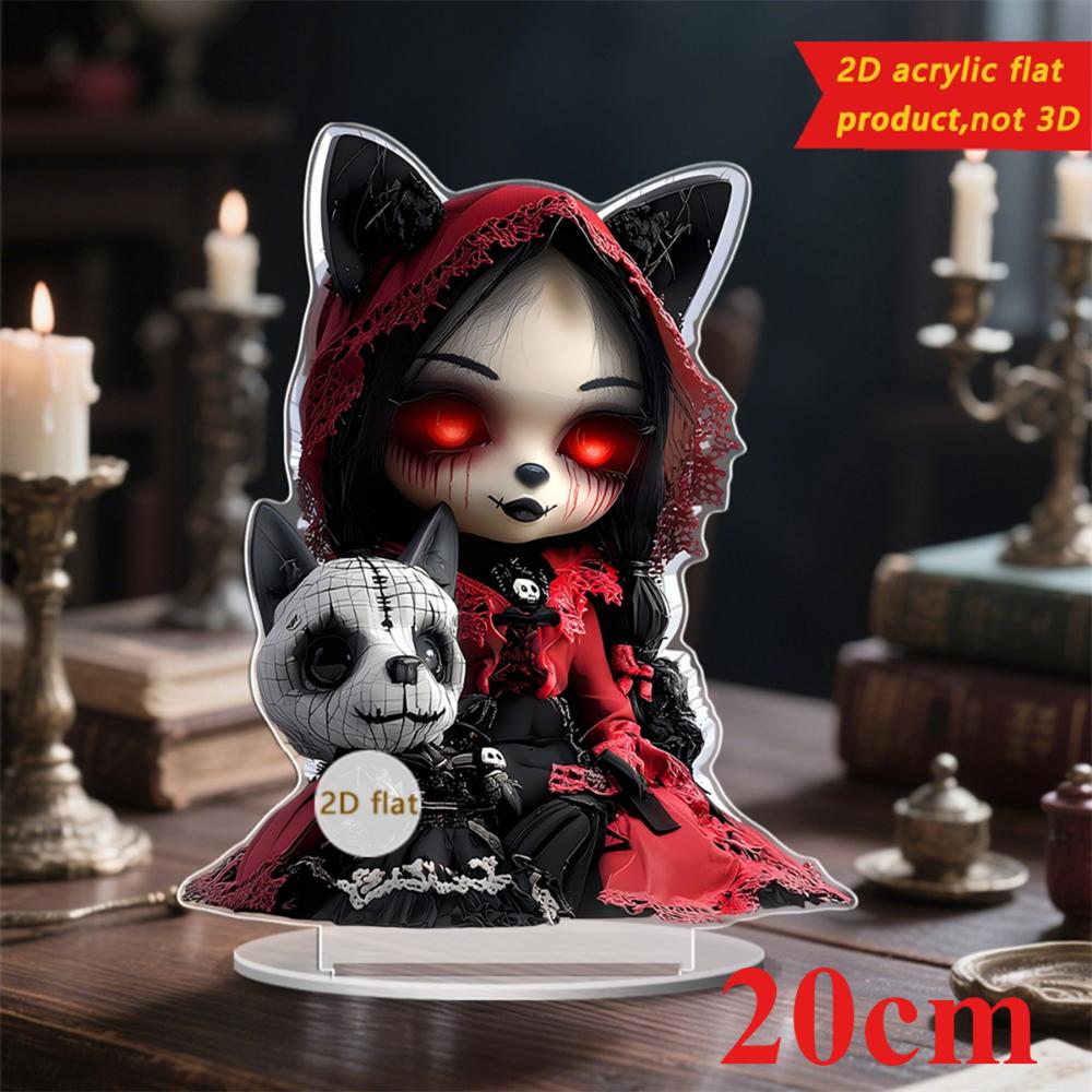 

Красно-черная готическая девушка с собакой, 2D плоский акрил, настольные украшения, подходят для домов с привидениями, столов, полок, Рождества, Хэллоуина 20cm