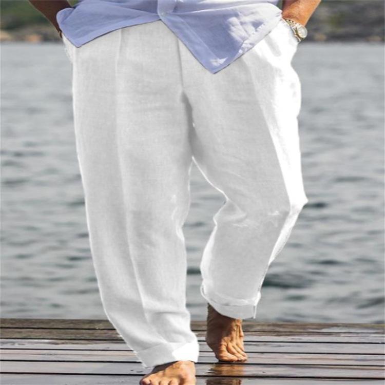 

Мужские льняные молодежные брюки с диагональными карманами, однотонные, свободные, повседневные, удобные, дышащие, для улицы 2XL