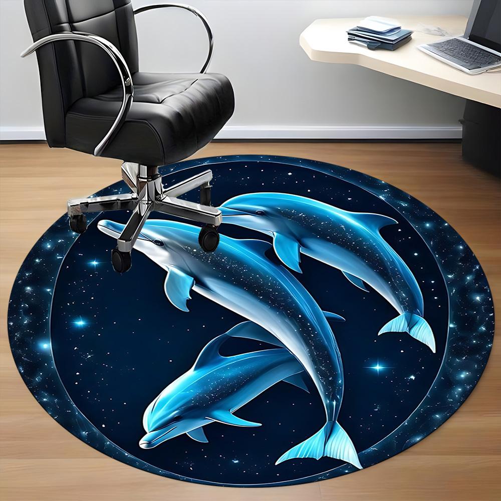 1PC Dolphin Universe Office Round Area Rug, Indoor Mat Suitable ForOffice, Under Office Chairs Bedroom Living Room Home Decor, Room Deco f050