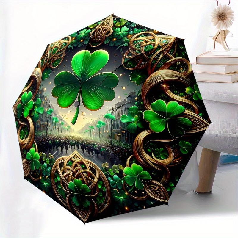 Irish Clover Festival Ornament, Celtic Shamrock Decorative Wall Hanging Umbrella, Cute Umbrella with Cute Design, Portable 3-Fold Compact Umbrella for
