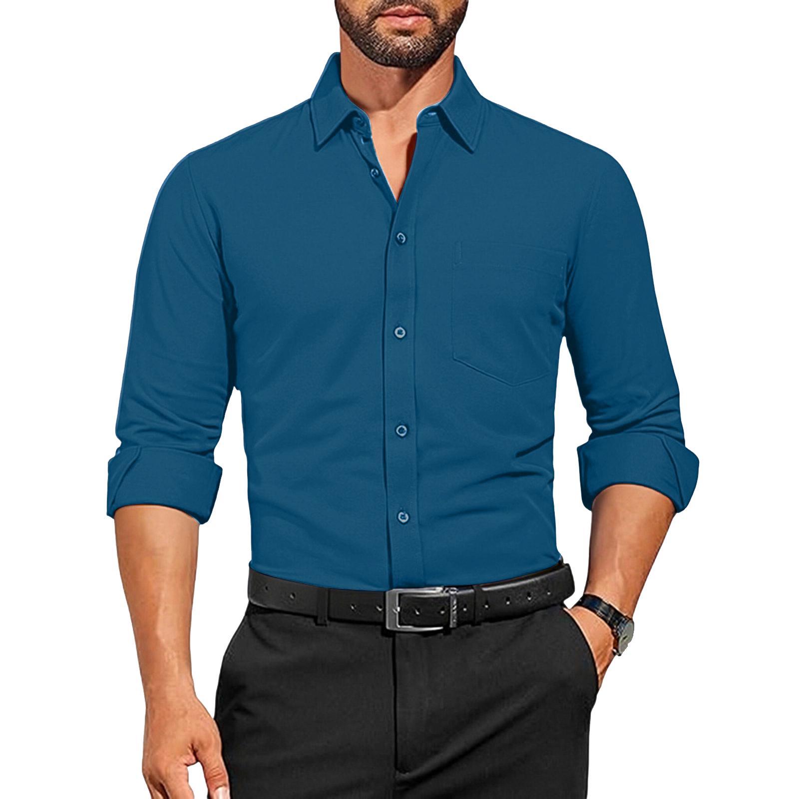 

Men s Sports Fitness Business Leisure Flip Collar Long Sleeves Shirt XXXL