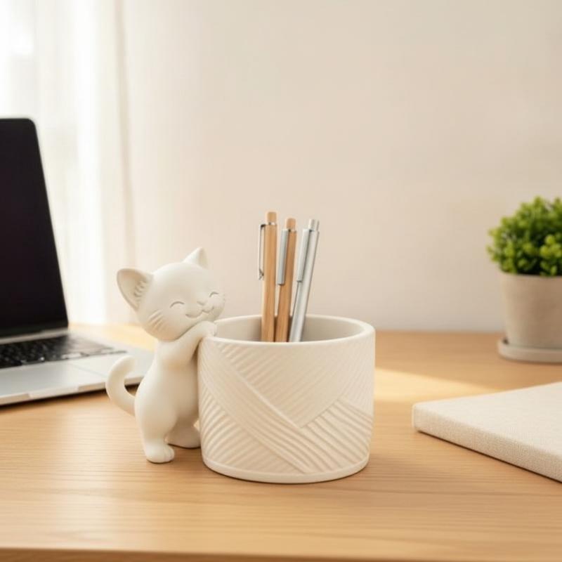 3D Printed Cute Cat Shaped Planter Simple Twill Desktop Small Pot Creative Air Plant Dual Use Home Garden Decor Ornament