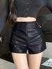 Short trapèze taille haute en cuir noir pour femme 2023 