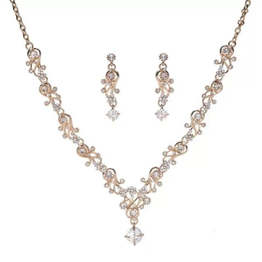 Rhinestone Bridal Jewelry Sets Shiny Necklace Earring Set  Valentine Day Gifts