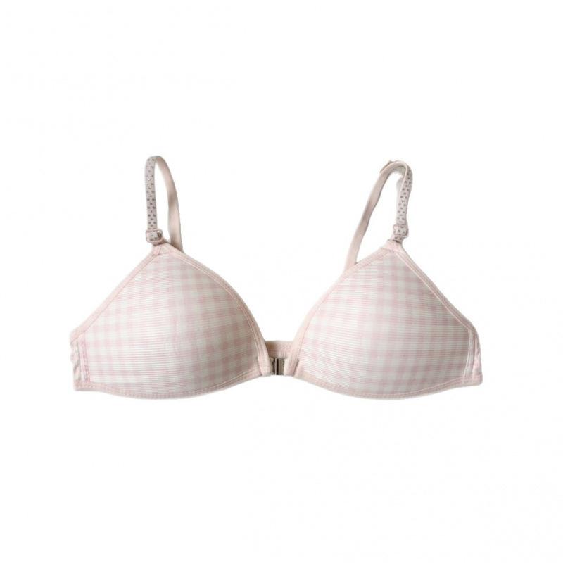 Japanese Girls Plaid Contrasting Color Front Buckle Underwear Women's No Steel Ring Small Breasts Gather and Show Big Upper Support Sub-breasts Bra