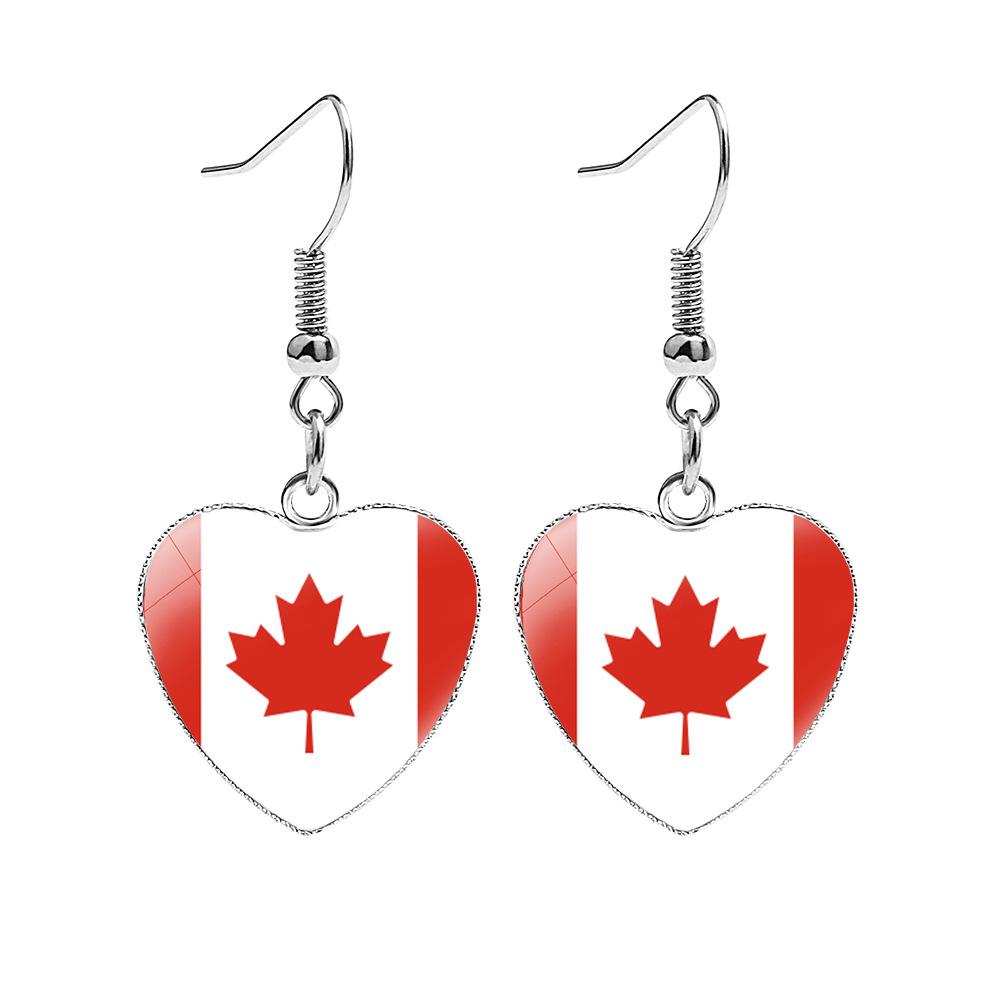 Jewelry Heart-Shaped Earrings World Cup Flag France Brazil Germany National Flag Pattern Women s Trendy Earrings 20mm