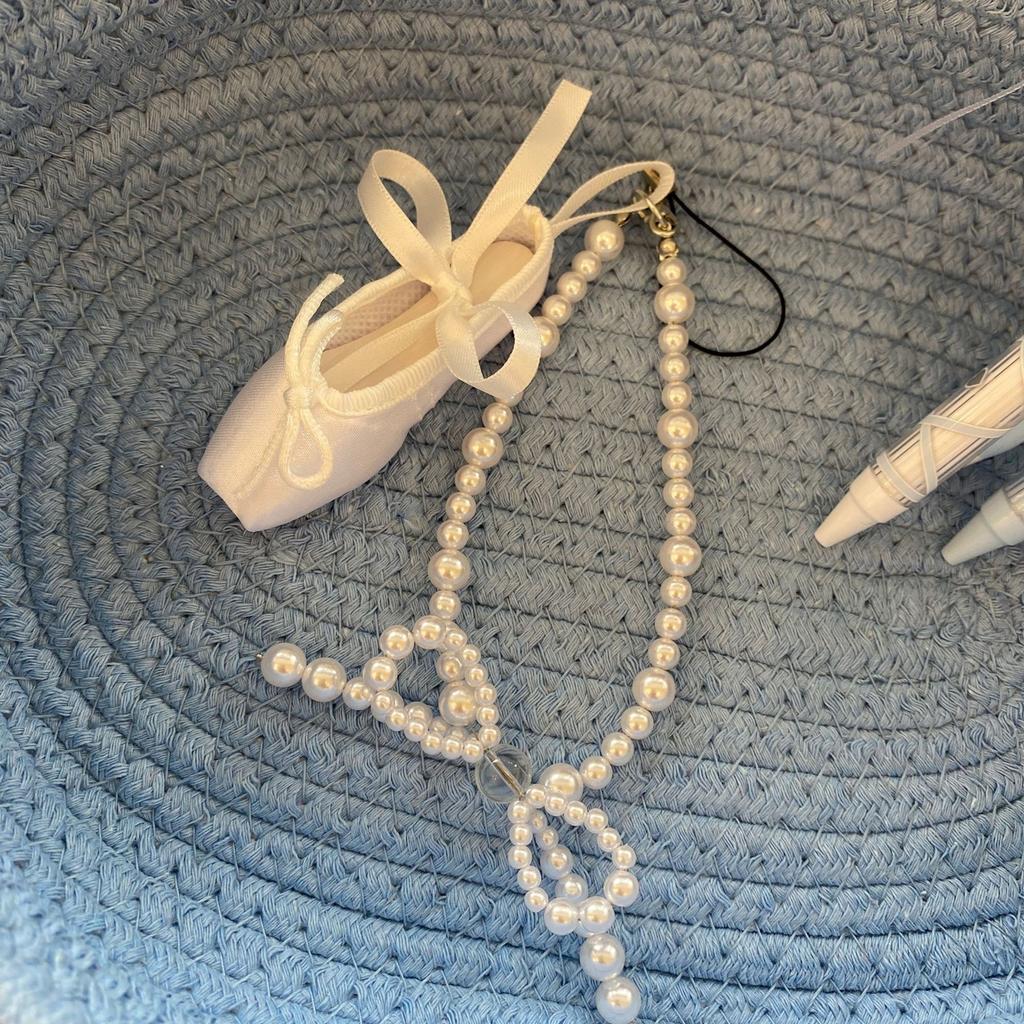Elegant Pearl Ballet Shoe Phone Charm Handmade Sturdy Pendant for Phone and Bag Versatile Use Fashion Accessory